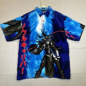 Y2K MT2  Shirt Mens XL Blue AOP Anime Graphic Button Up